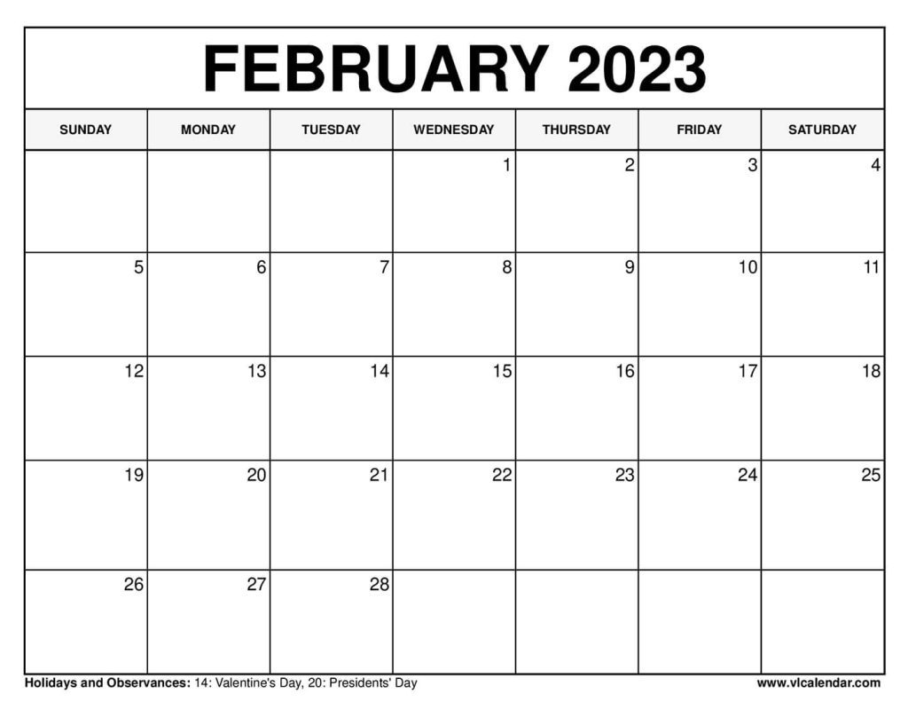 Free February Printable Calendar 2023