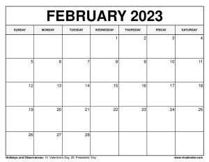 February 2023 Calendar Printable Templates with Holidays