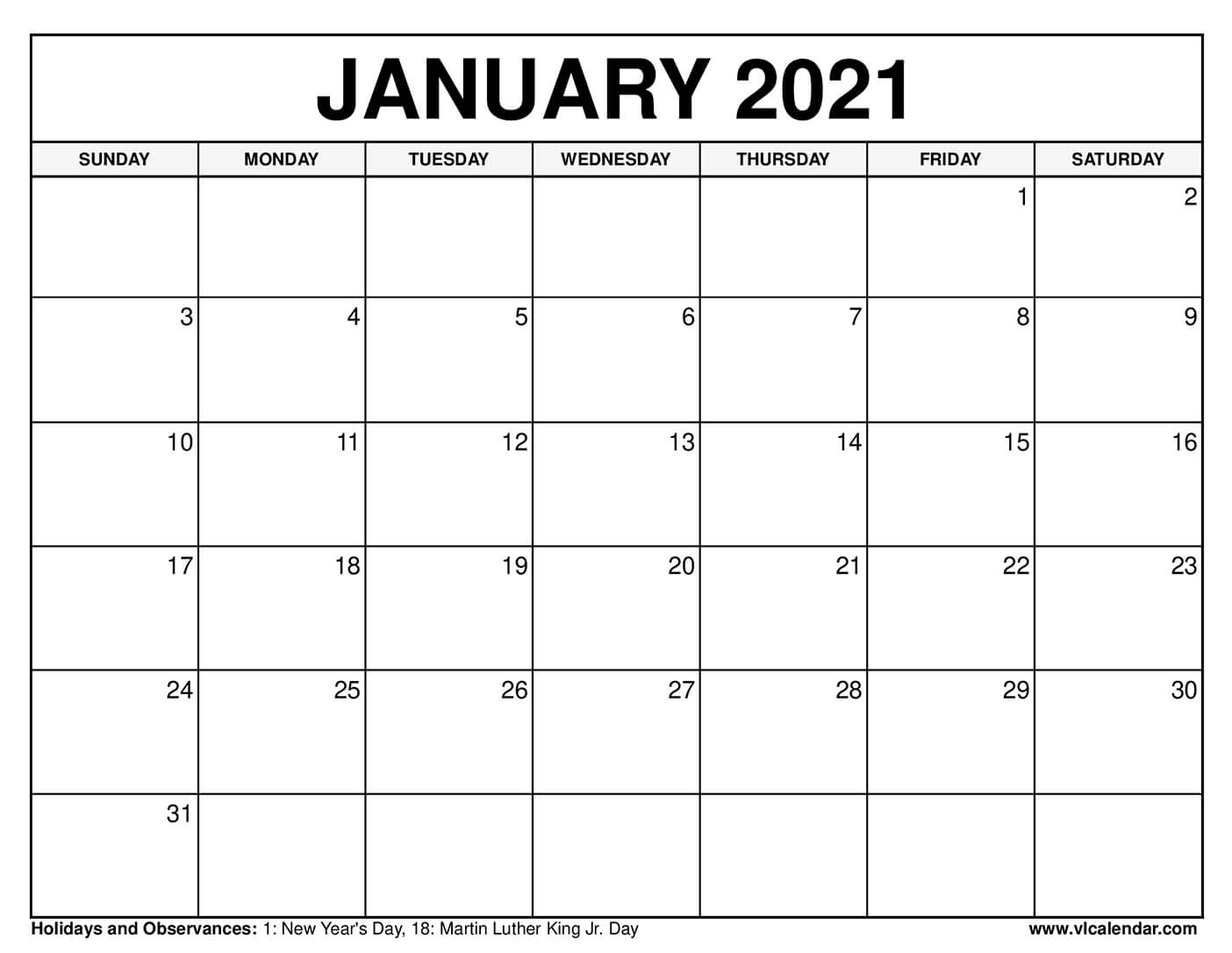 Printable January 2022 Calendar Templates with Holidays - VL Calendar