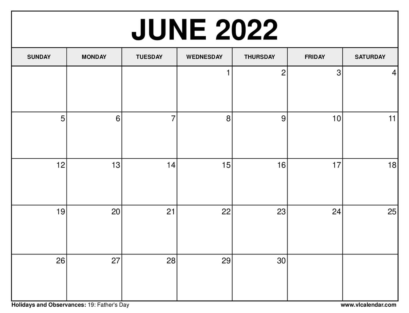 Printable June 2022 Calendar Templates With Holidays - Vl Calendar