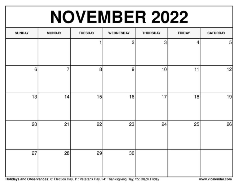 Printable November 2021 Calendar Templates with Holidays