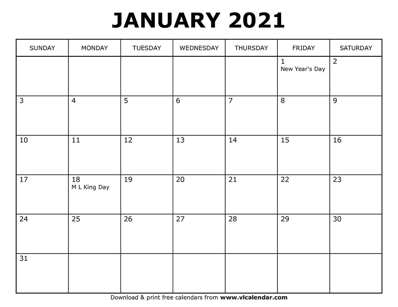 Printable January 2021 Calendars Free Great Calendar