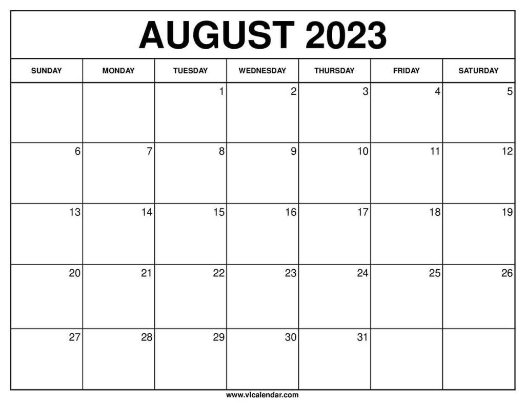 August 2023 Calendar Printable Templates with Holidays