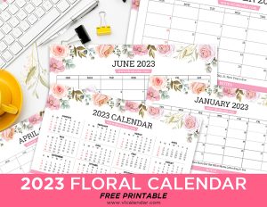 Printable Floral Calendar 2023 Templates with Holidays