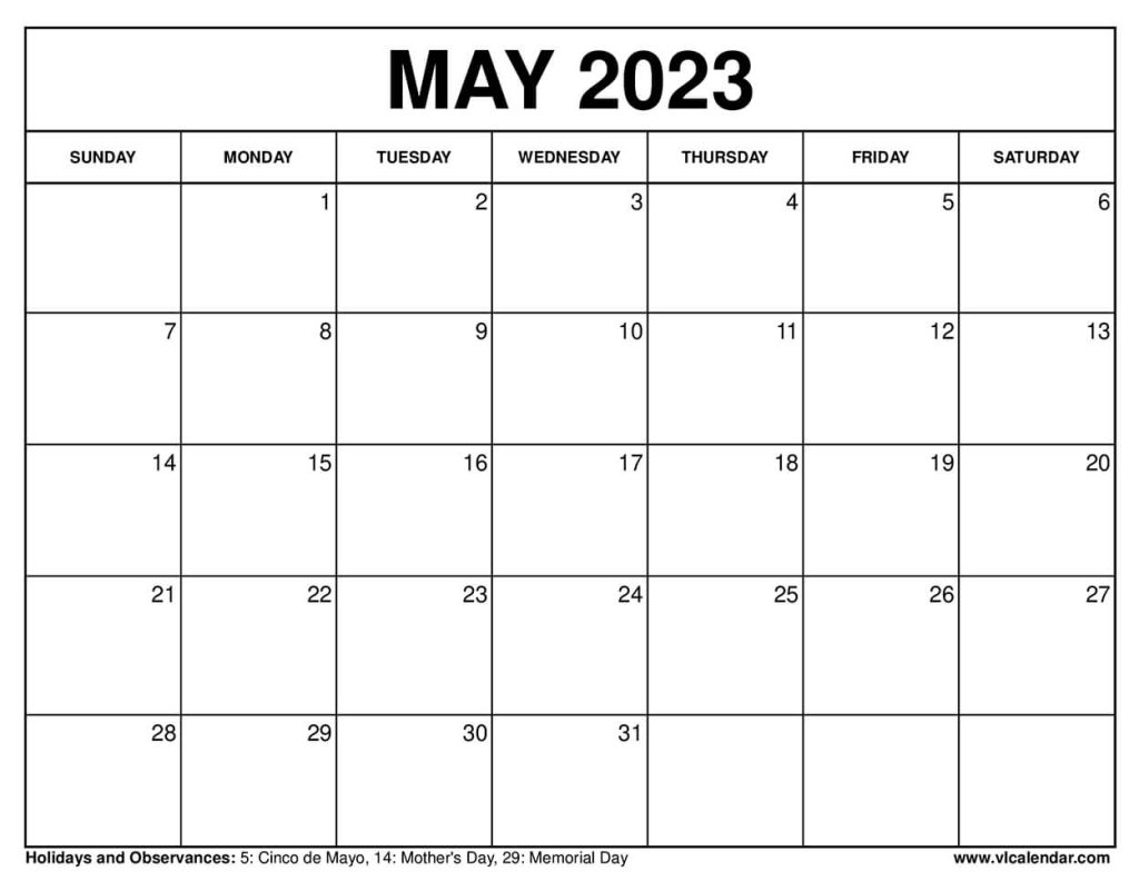 May 2023 Calendar Printable Templates with Holidays - VL Calendar