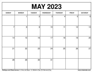 May 2023 Calendar Printable Templates with Holidays - VL Calendar