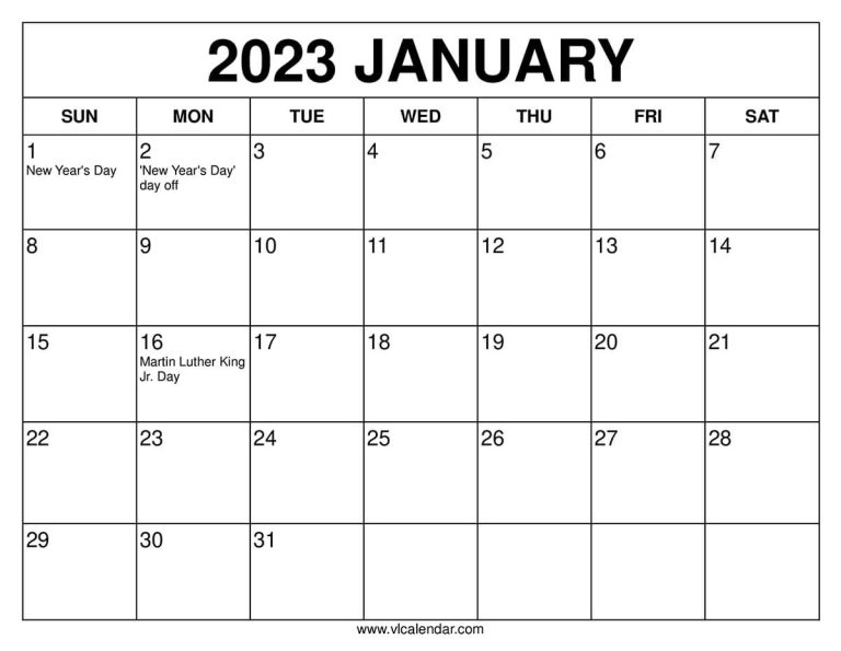 January 2023 Calendar Printable Templates with Holidays