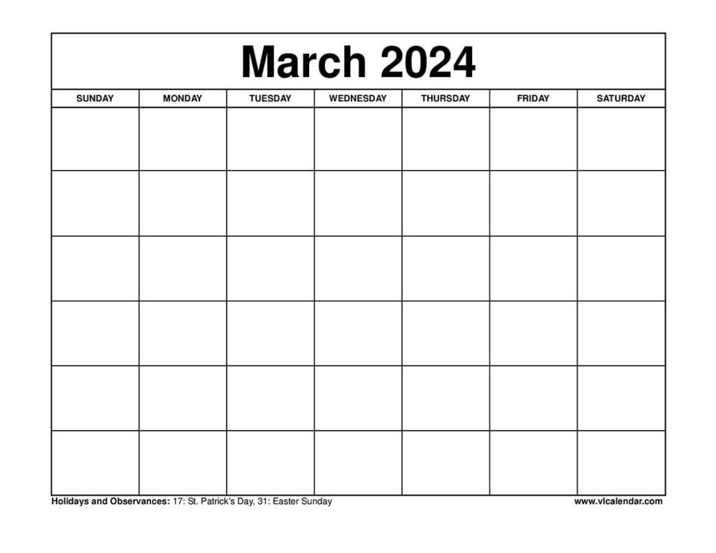 March 2024 Calendar Printable Templates with Holidays