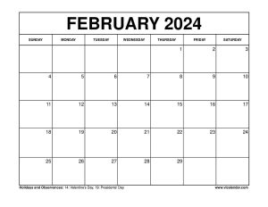 February 2024 Calendar Printable Templates with Holidays