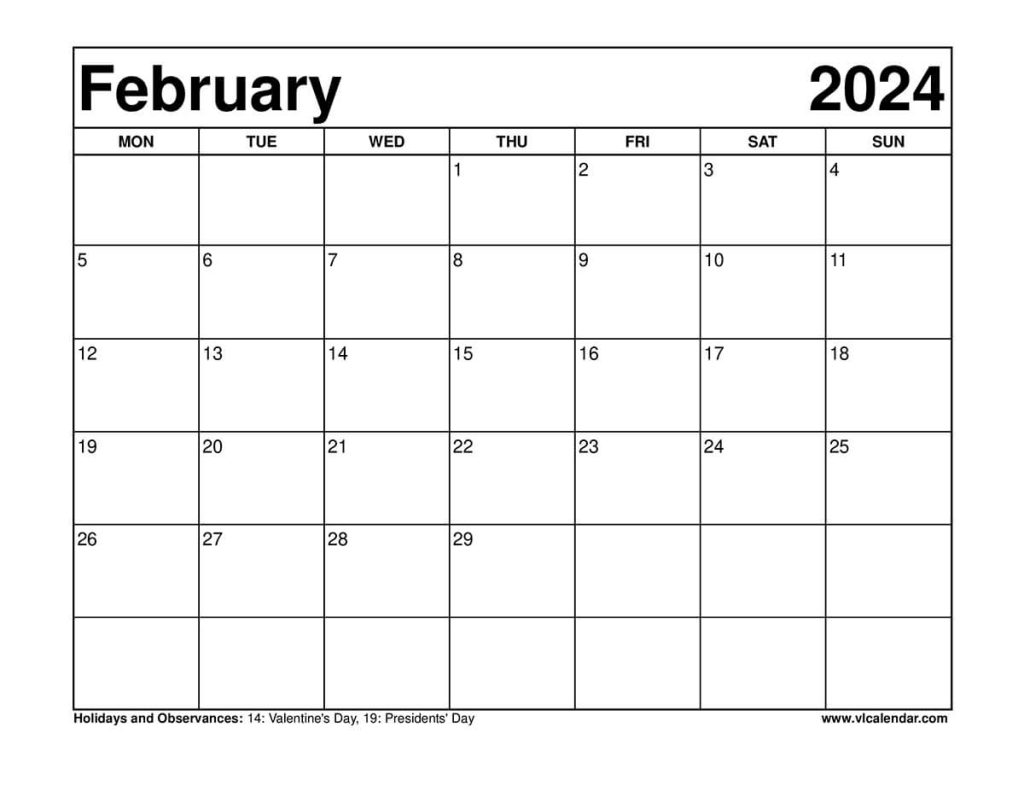 February 2024 Calendar Printable Templates With Holidays