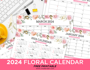 Printable Floral Calendar 2024 Templates with Holidays