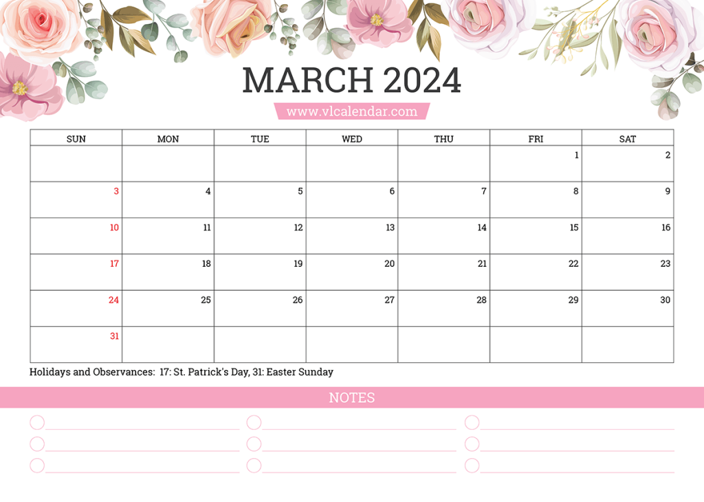 March 2024 Calendar Printable Templates with Holidays