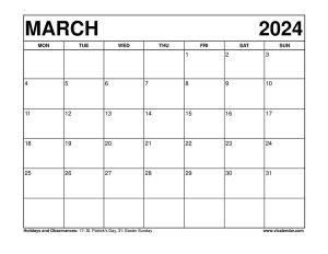 March 2024 Calendar Printable Templates with Holidays