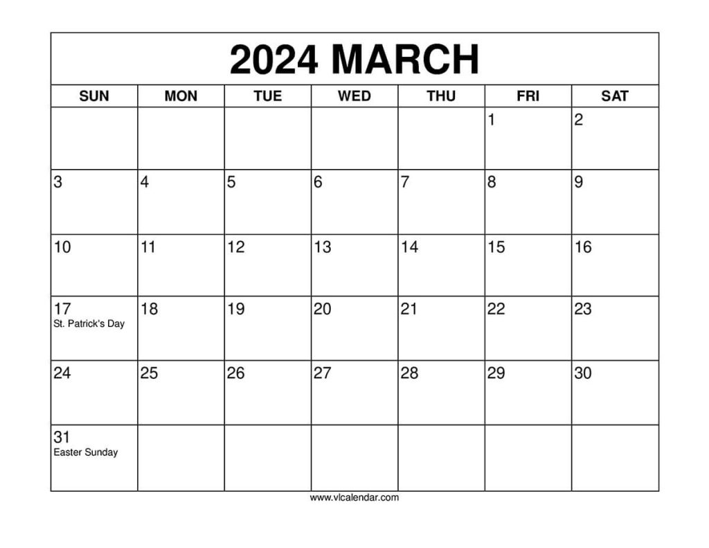 March 2024 Calendar Printable Templates with Holidays