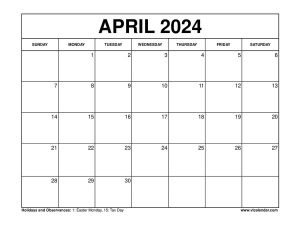 April 2024 Calendar Printable Templates with Holidays