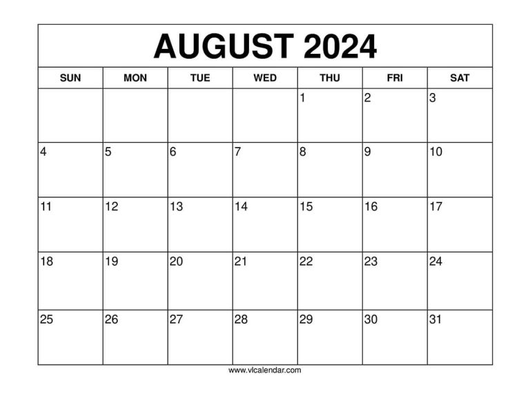 August 2024 Calendar Printable Templates with Holidays