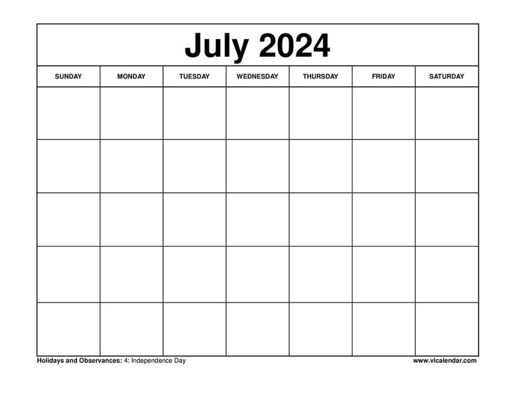 July 2024 Calendar Printable Templates with Holidays