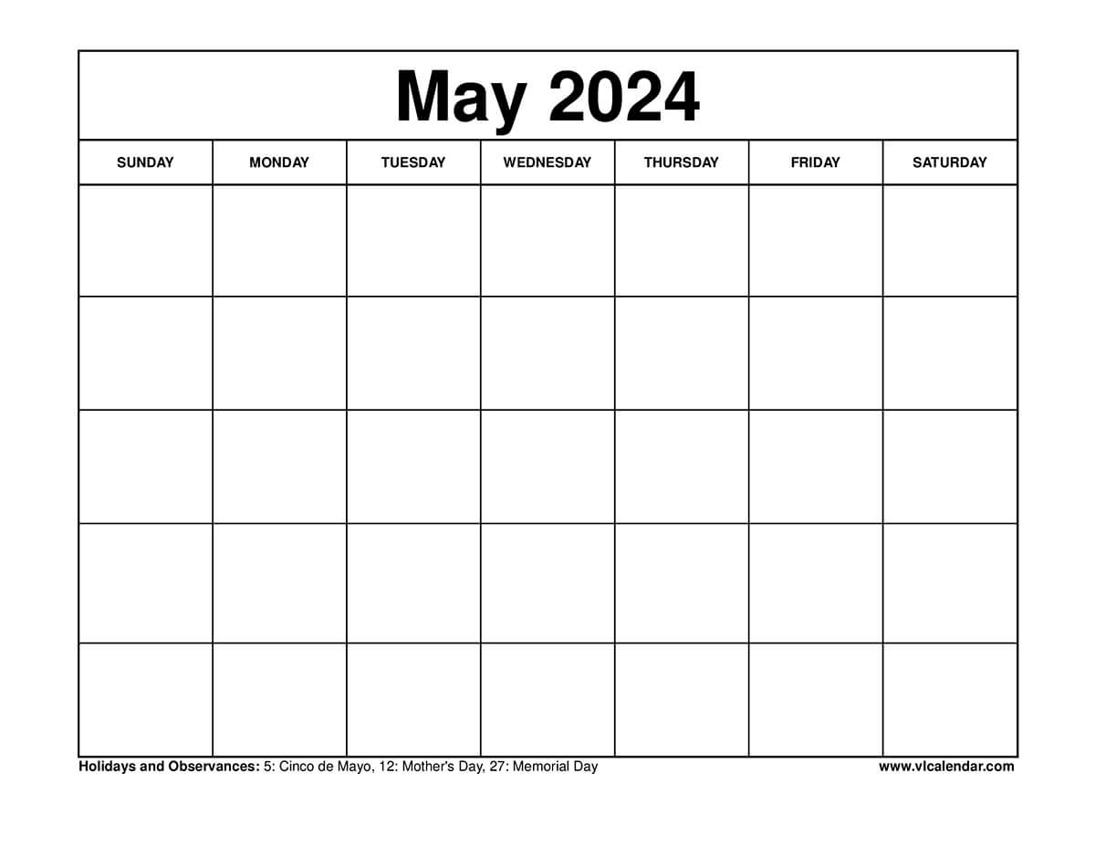 May 2024 Calendar Printable Templates with Holidays