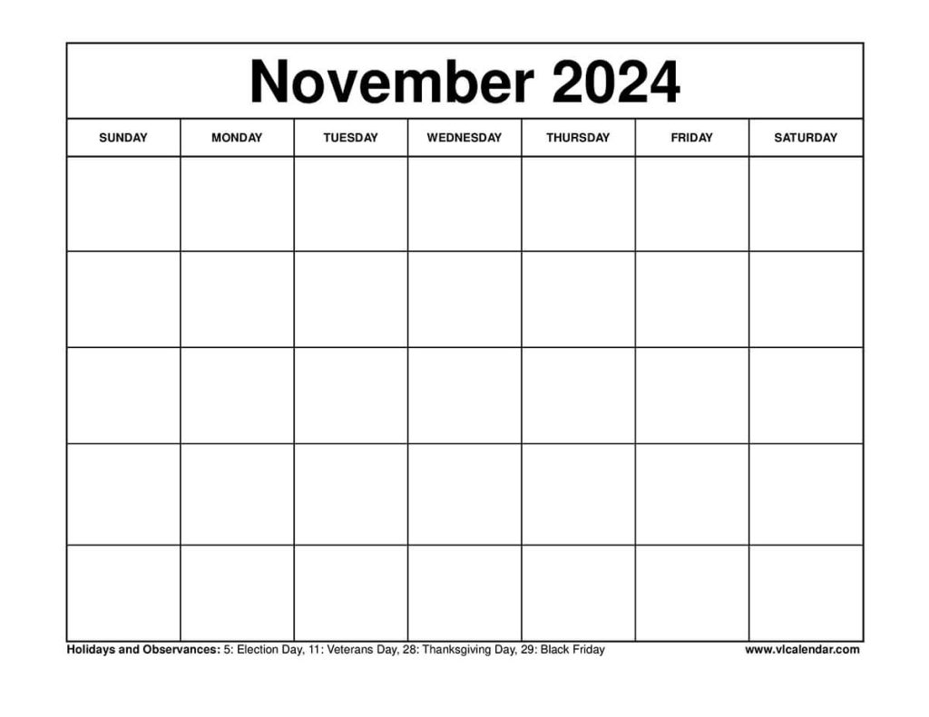 November 2024 Calendar Printable Templates with Holidays