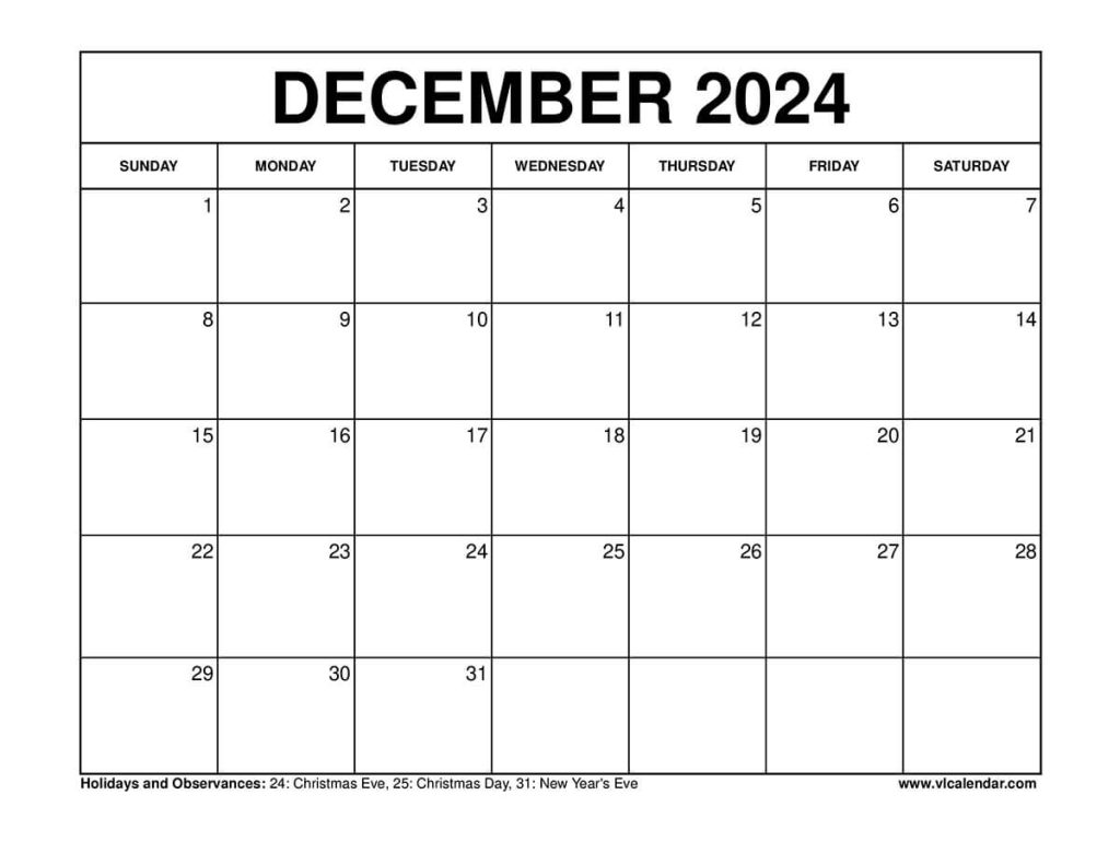 December 2024 Calendar Printable Templates with Holidays