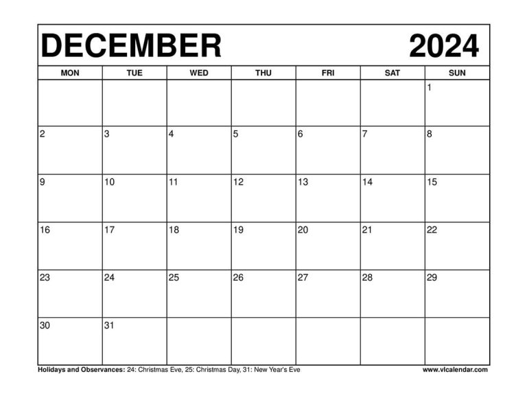 December 2024 Calendar Printable Templates With Holidays