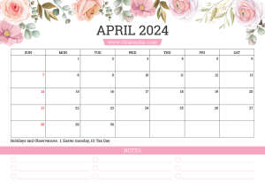 April 2024 Calendar Printable Templates with Holidays