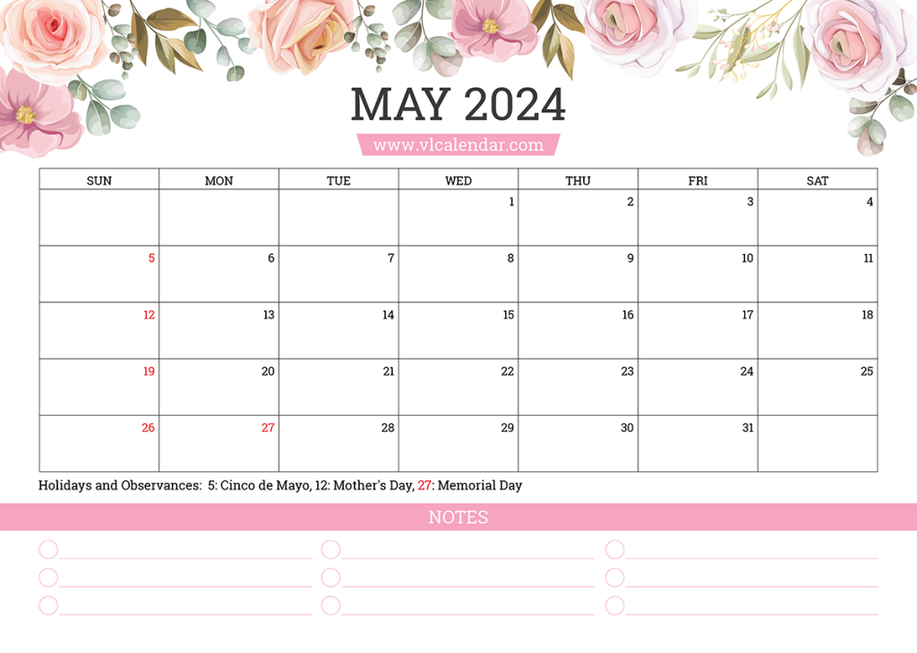 May 2024 Calendar Printable Templates with Holidays