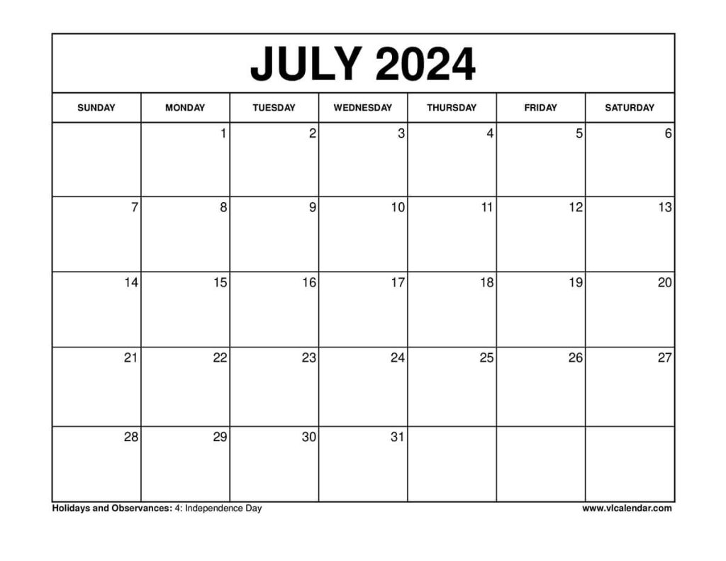 July 2024 Calendar Printable Templates with Holidays