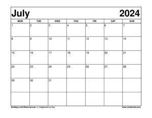 July 2024 Calendar Printable Templates with Holidays