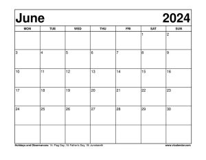 June 2024 Calendar Printable Templates with Holidays