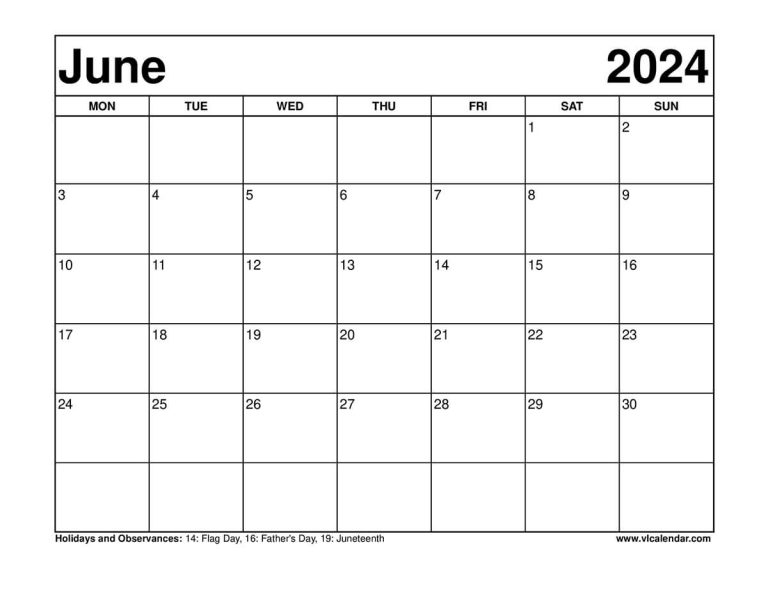 June 2024 Calendar Printable Templates with Holidays