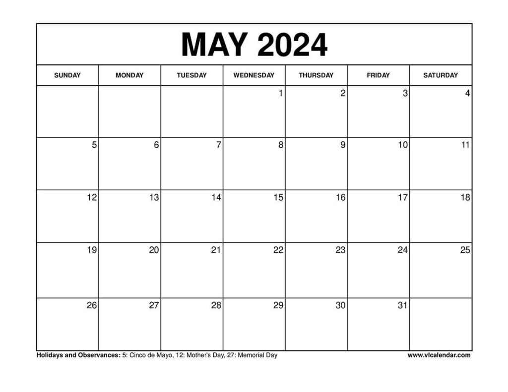 May 2024 Calendar Printable Templates with Holidays