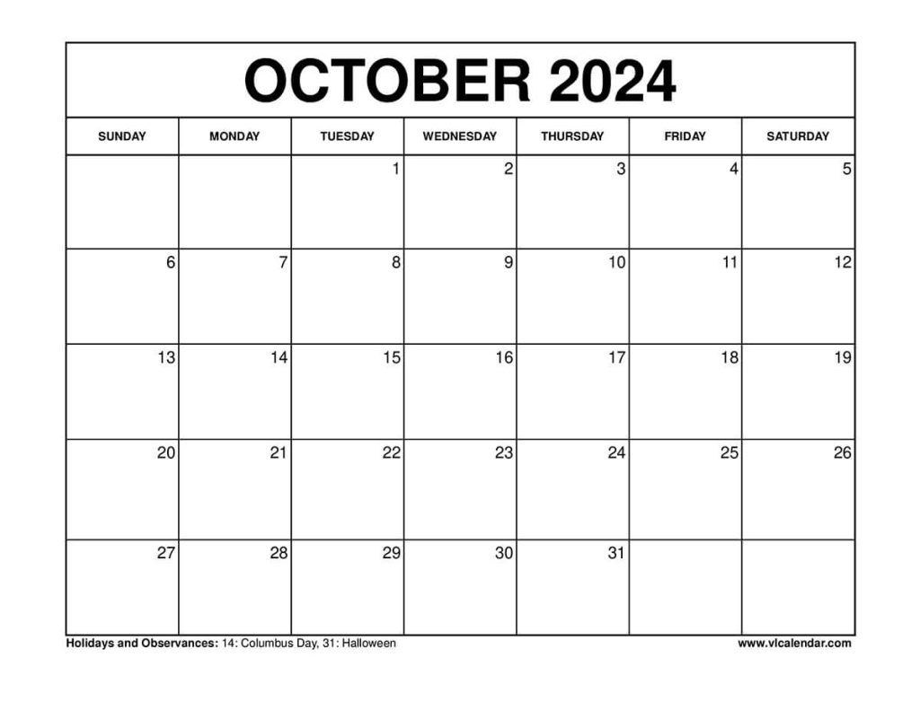 October 2024 Calendar Printable Templates with Holidays